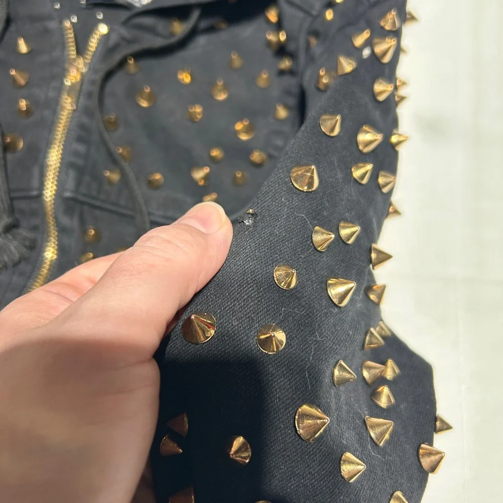 AKIRA Black Bomber Jacket with Gold Studs - Picture 3 of 11